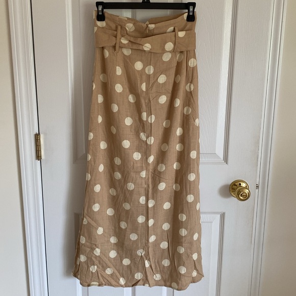 NWT Zara Linen Blend Polka Dot Midi Skirt w/ Slit - Picture 3 of 7